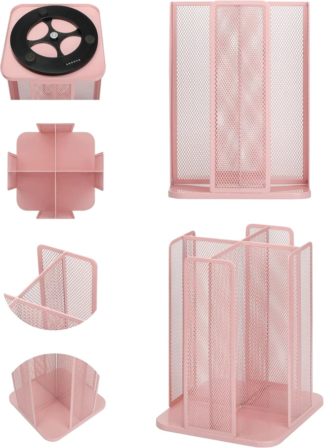 Alt view image 3 of 7 - Paper/Plastic Cup and Lid Holder Plastic Storage Organizer, 360°Rotating Coffee Mup Dispenser with 4 Compartments, Multifunctional Storage Rack for Home, Office, Bar, Coffee Shop (Light PInk)