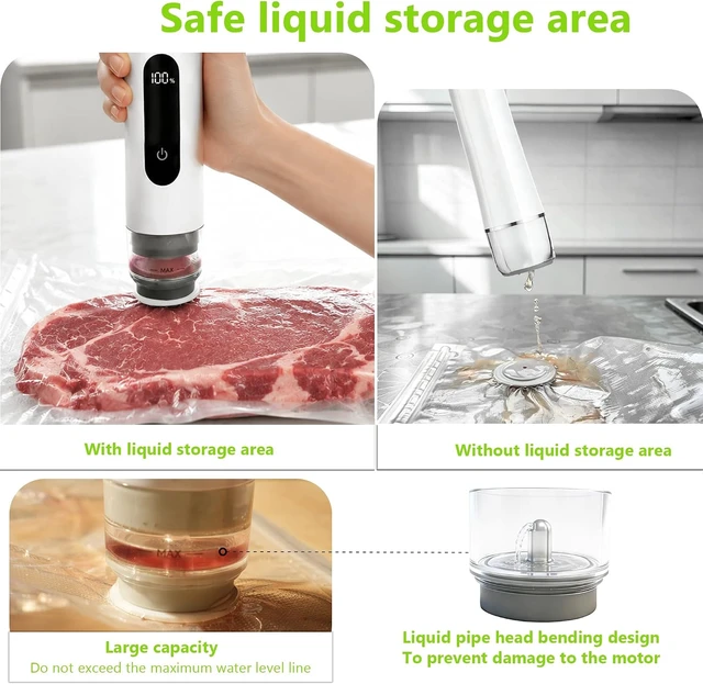 Alt view image 2 of 7 - Compact Vacuum Sealer for Food Storage: Portable Handheld Food Sealer, 80kPa Suction, 1800mAh Battery, 30 Reusable Vacuum Bags, Preserve 5X Freshness with Easy Operation