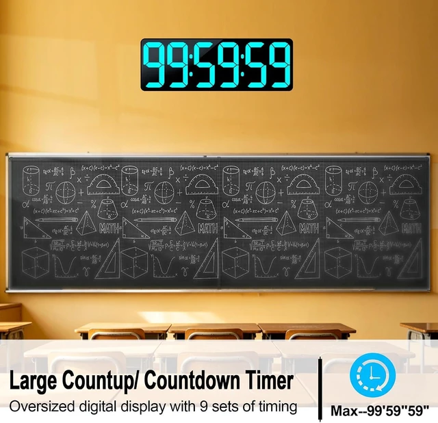 Alt view image 5 of 7 - 17.2" Bluetooth Digital Wall Clock with Seconds, Large Countdown Timer for Classroom Home Gym Kitchen Office, Alarm Clock with Remote Control, 4 Dimmable Brightness, Auto DST (Ice Blue)