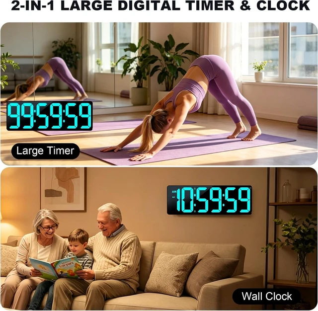 Alt view image 2 of 7 - 17.2" Bluetooth Digital Wall Clock with Seconds, Large Countdown Timer for Classroom Home Gym Kitchen Office, Alarm Clock with Remote Control, 4 Dimmable Brightness, Auto DST (Ice Blue)