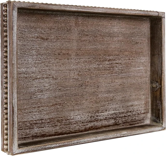 Main image of Rectangular Wood Serving Tray, Vintage Brown Farmhouse Wood Tray