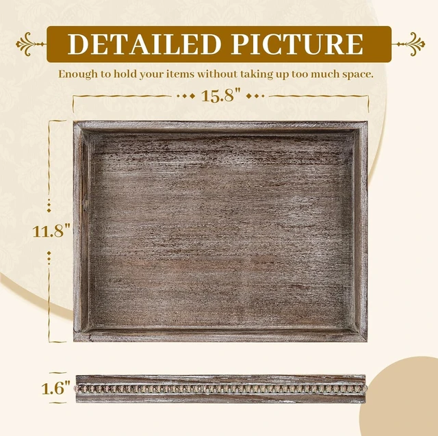 Alt view image 2 of 7 - Rectangular Wood Serving Tray, Vintage Brown Farmhouse Wood Tray
