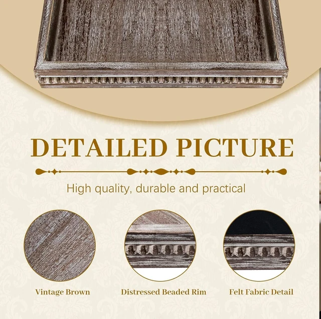 Alt view image 3 of 7 - Rectangular Wood Serving Tray, Vintage Brown Farmhouse Wood Tray