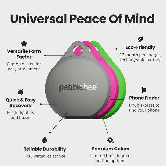 Alt view image 4 of 7 - Pebblebee Clip 5 Bluetooth Tracker Tag for Keys & Bags, 130dB Siren