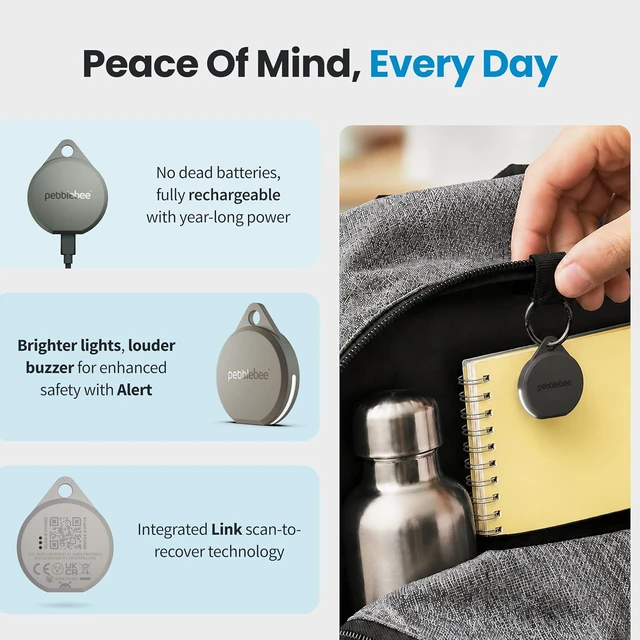 Alt view image 7 of 7 - Pebblebee Clip 5 Bluetooth Tracker Tag for Keys & Bags, 130dB Siren