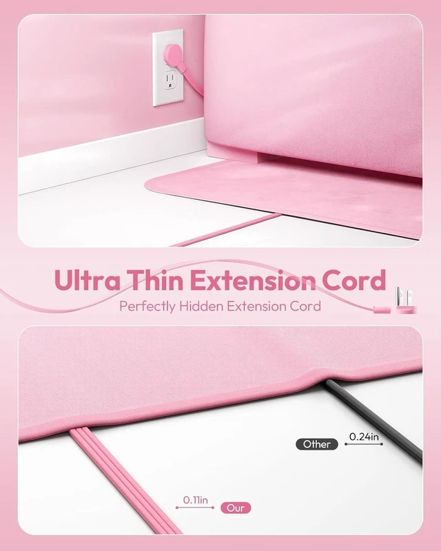 Alt view image 7 of 7 - Pink Power Strip, Power Strip Flat Extension Cord 15FT, 9 Outlets 3 USB Ports(1 USB C), Wall Mount, Multiple Outlets for Home, Dorm, Vanity Desk, Nightstand,Women
