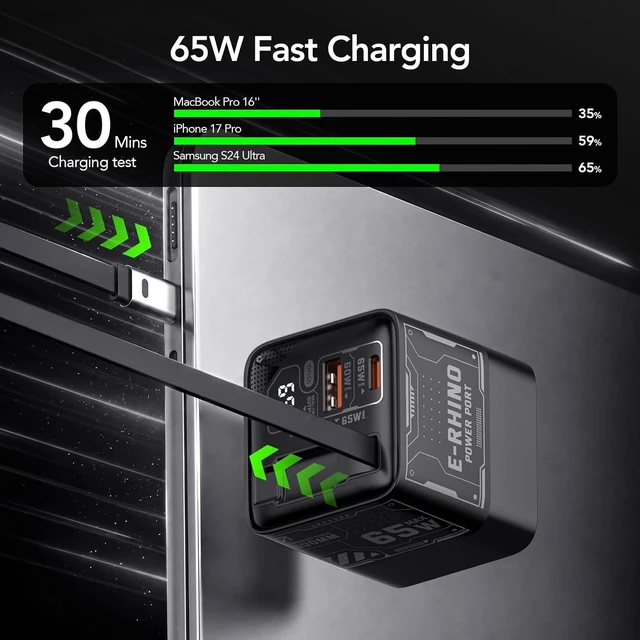 Alt view image 2 of 7 - 65W GaN USB C Charger with Retractable Cable, Wall Charger Block
