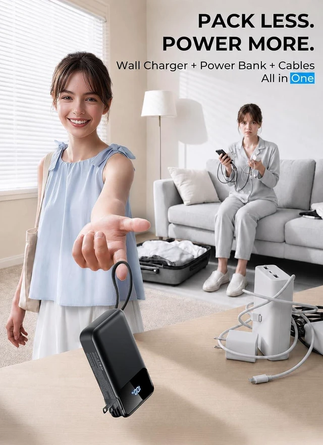 Alt view image 3 of 7 - Portable Charger 50000mAh, Power Bank with Built-in Cables & Wall Plug