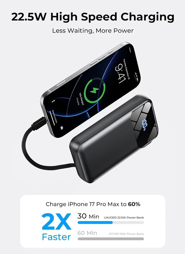 Alt view image 5 of 7 - Portable Charger 50000mAh, Power Bank with Built-in Cables & Wall Plug