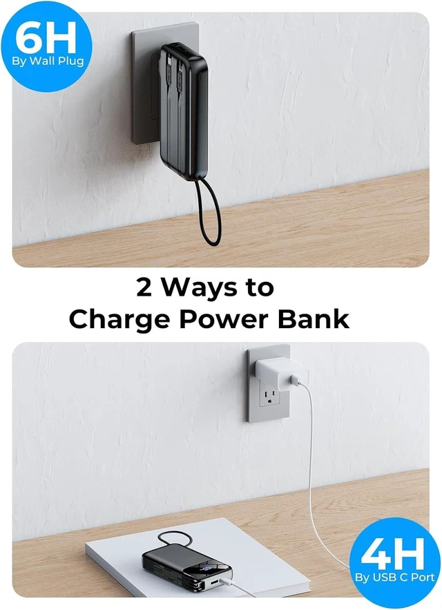Alt view image 7 of 7 - Portable Charger 50000mAh, Power Bank with Built-in Cables & Wall Plug