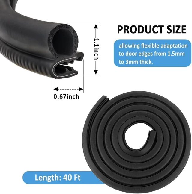 Alt view image 2 of 6 - 40Ft Car Door Seal Strip,U-Shaped Automotive Weather Stripping Rubber Seal Strip with Metal Clips,Universal Push-in Car Door Edge Guards Fits Car Boat RV Truck Home (40Ft)