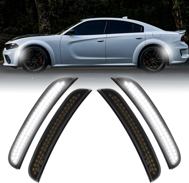 Main image of Side Marker Lights for Charger 2015-2023, Front & Rear Fender Light for Charger SXT, for Scatpack, for SRT Hellcat, LED White Parking Light, Bumper Marker Lamps, Smoked Len, 4PCS