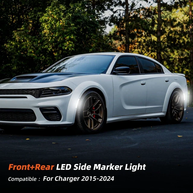 Alt view image 2 of 7 - Side Marker Lights for Charger 2015-2023, Front & Rear Fender Light for Charger SXT, for Scatpack, for SRT Hellcat, LED White Parking Light, Bumper Marker Lamps, Smoked Len, 4PCS