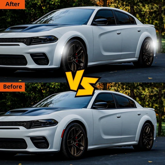 Alt view image 5 of 7 - Side Marker Lights for Charger 2015-2023, Front & Rear Fender Light for Charger SXT, for Scatpack, for SRT Hellcat, LED White Parking Light, Bumper Marker Lamps, Smoked Len, 4PCS