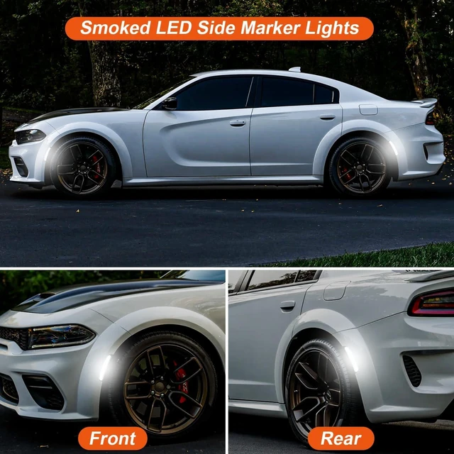 Alt view image 7 of 7 - Side Marker Lights for Charger 2015-2023, Front & Rear Fender Light for Charger SXT, for Scatpack, for SRT Hellcat, LED White Parking Light, Bumper Marker Lamps, Smoked Len, 4PCS