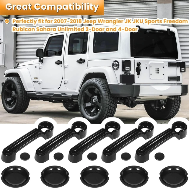 Alt view image 2 of 7 - Door Handle Cover Inserts+Tailgate Handle Cover+Recess Guard for 2007-2018 Jeep Wrangler JK JKU Sports Sahara Freedom Rubicon Unlimited Exterior Accessories (Black 15PCS)