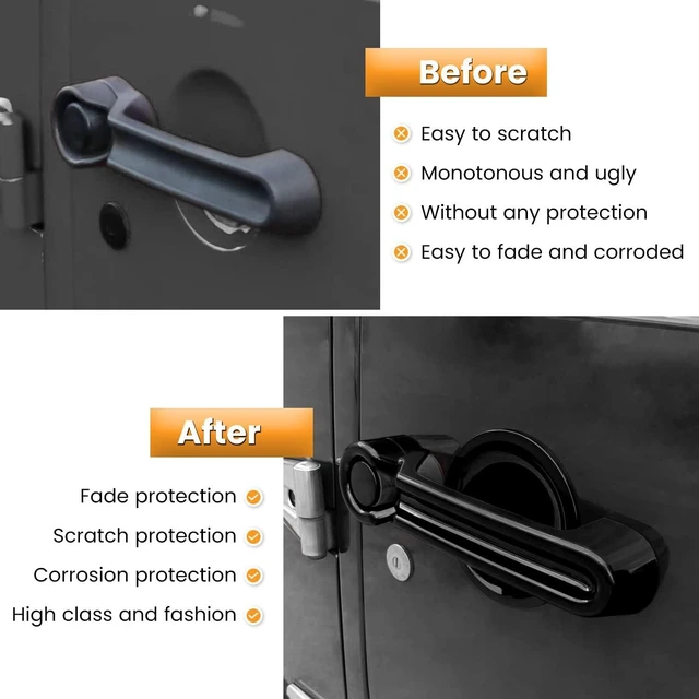 Alt view image 4 of 7 - Door Handle Cover Inserts+Tailgate Handle Cover+Recess Guard for 2007-2018 Jeep Wrangler JK JKU Sports Sahara Freedom Rubicon Unlimited Exterior Accessories (Black 15PCS)