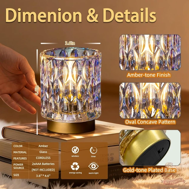 Alt view image 5 of 7 - Battery Operated Table Lamp Timer, Small Cordless Lamps Decorative, 2 Pearl