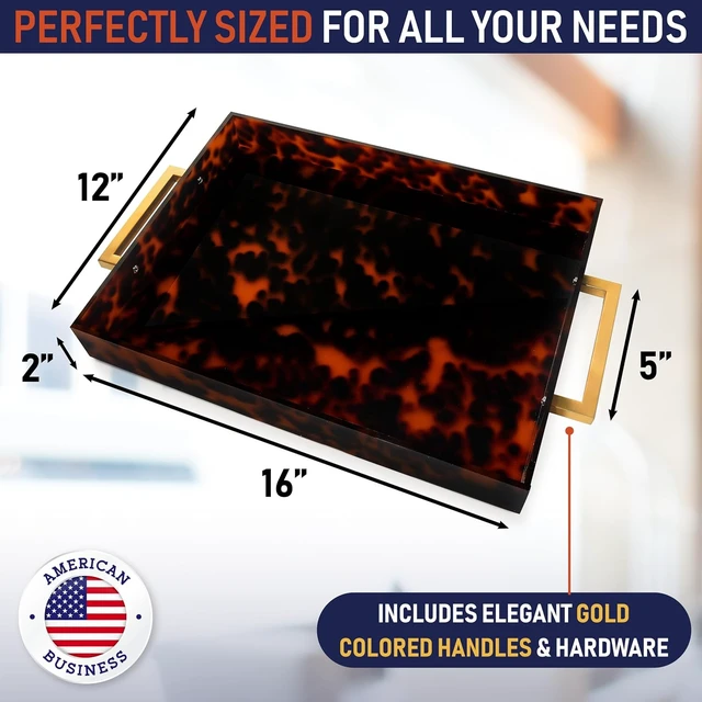 Alt view image 2 of 7 - Acrylic Serving Tray with Gold Handles, 16" x 12" Decorative Tray for Coffee Table, Spill-Proof Food and Drink Server. Multipurpose for Ottoman, Kitchen, Vanity, Countertop, Party Use (Tortoise Shell)