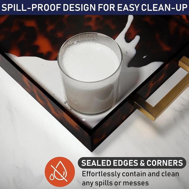 Alt view image 4 of 7 - Acrylic Serving Tray with Gold Handles, 16" x 12" Decorative Tray for Coffee Table, Spill-Proof Food and Drink Server. Multipurpose for Ottoman, Kitchen, Vanity, Countertop, Party Use (Tortoise Shell)