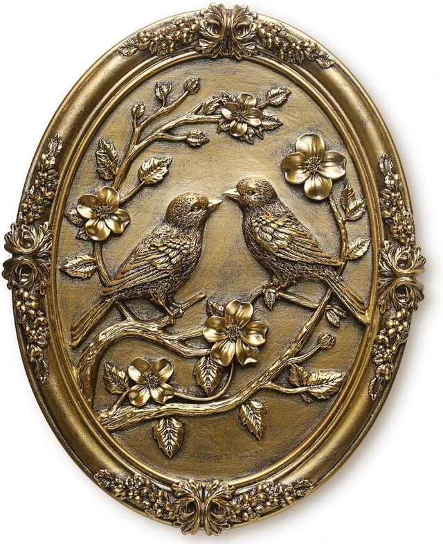 Main image of Vintage Bird Wall Sculpture,Antique Wall Decor,Retro Art Birds Sculpture,Hand Painted Wall Decoration with Embossed Couple Birds Design,Vintage Wall Decor for Living Room Bedroom Dining Room Hallway,
