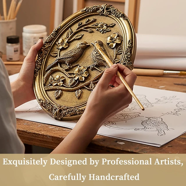 Alt view image 5 of 7 - Vintage Bird Wall Sculpture,Antique Wall Decor,Retro Art Birds Sculpture,Hand Painted Wall Decoration with Embossed Couple Birds Design,Vintage Wall Decor for Living Room Bedroom Dining Room Hallway,