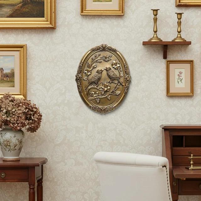Alt view image 6 of 7 - Vintage Bird Wall Sculpture,Antique Wall Decor,Retro Art Birds Sculpture,Hand Painted Wall Decoration with Embossed Couple Birds Design,Vintage Wall Decor for Living Room Bedroom Dining Room Hallway,