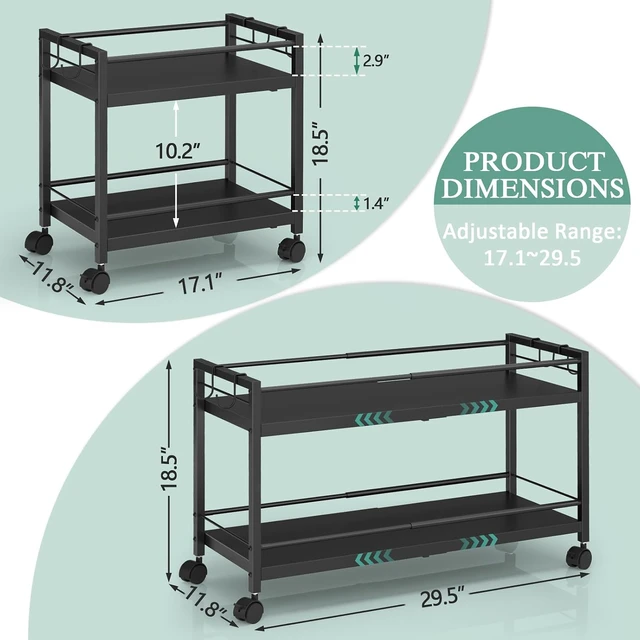 Alt view image 3 of 7 - 2-Tier Expandable Rolling Pantry Cart with Wheels, Adjustable Floor Organizer for Kitchen Pantry, Can Organizer for Pantry, Storage Cart for Snack, Food, Vegetables, Black, Patent Pending