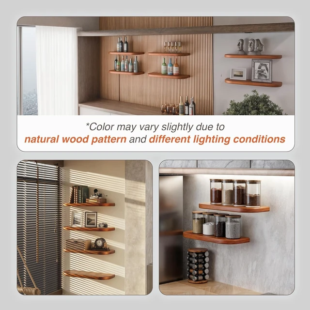 Alt view image 6 of 7 - 17" Acacia Wood Floating Shelves Wall Mounted (Round Edge) Rustic Farmhouse Wooden Wall Storage Shelf for Bedroom, Kitchen - Brackets and Shelving Hardware Included (Acacia Color)