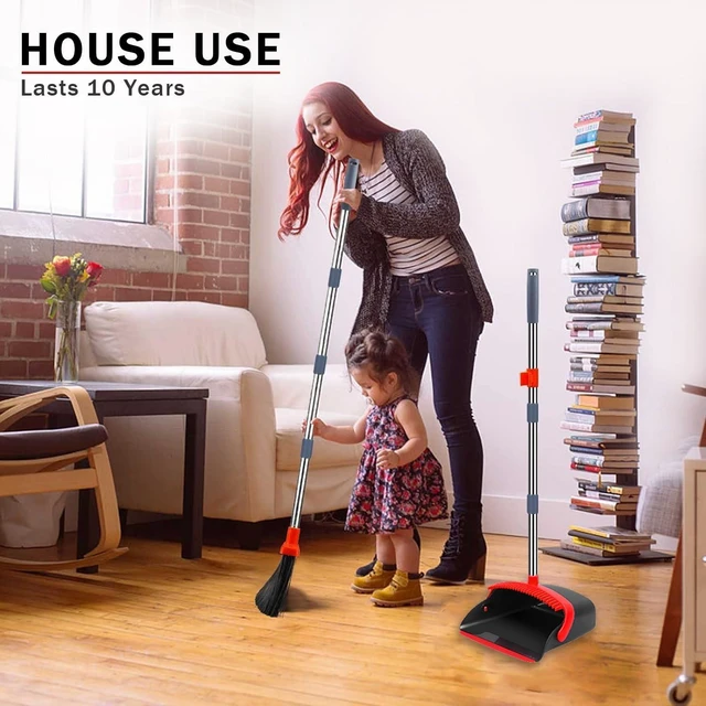 Alt view image 2 of 5 - 2 Pack is More economical,Brooms with Dustpan Combo Set with 52" Long Handle, Dustpan Teeth with self-Cleaning Function, Indoor and Outdoor Sweeping, Perfect for Home Office (Large/Red /2-Pack)