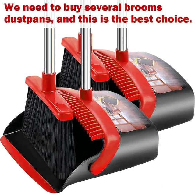 Alt view image 4 of 5 - 2 Pack is More economical,Brooms with Dustpan Combo Set with 52" Long Handle, Dustpan Teeth with self-Cleaning Function, Indoor and Outdoor Sweeping, Perfect for Home Office (Large/Red /2-Pack)