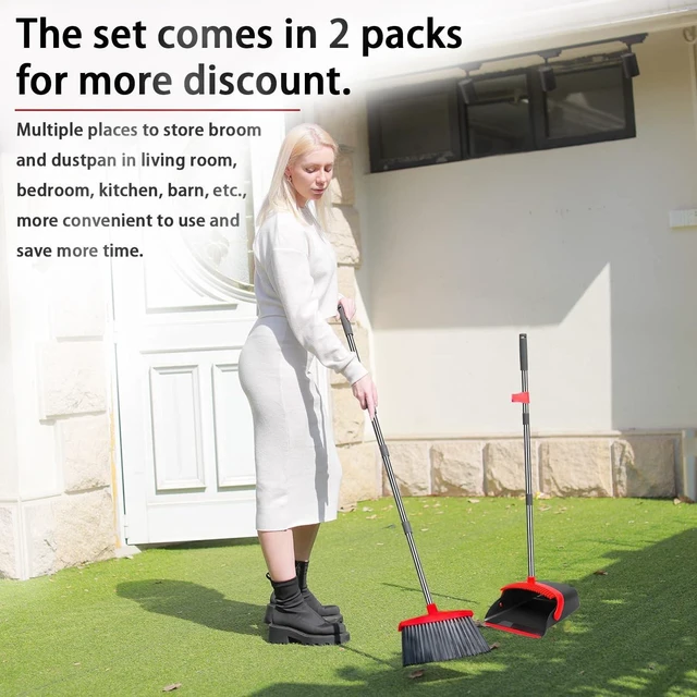 Alt view image 3 of 5 - 2 Pack is More economical,Brooms with Dustpan Combo Set with 52" Long Handle, Dustpan Teeth with self-Cleaning Function, Indoor and Outdoor Sweeping, Perfect for Home Office (Large/Red /2-Pack)