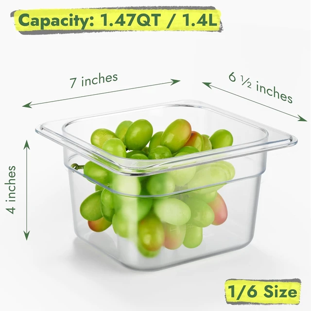 Alt view image 2 of 7 - 6-Pack 1/6 Size 4" Deep NSF Polycarbonate Food Pans