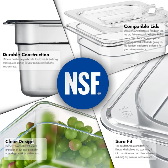 Alt view image 7 of 7 - 6-Pack 1/6 Size 4" Deep NSF Polycarbonate Food Pans