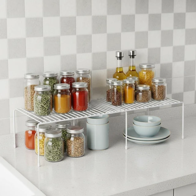 Alt view image 3 of 6 - 4-Pack Expandable Medium (13.4-25.1x9inch) Kitchen Organizer Rack, Kitchen Shelves for Spice Organization for Cabinet, Pantry Organizers and Storage, Spice Rack, Desk Organizer, White