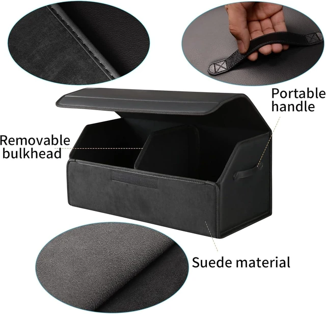 Alt view image 4 of 7 - car organizers and storage for SUV,trunk organizer for sedan, leather foldable sleek box with lid,collapsible cargo bins, tool accessories containers,Collapsible Suede velvet (18 inch Covered)