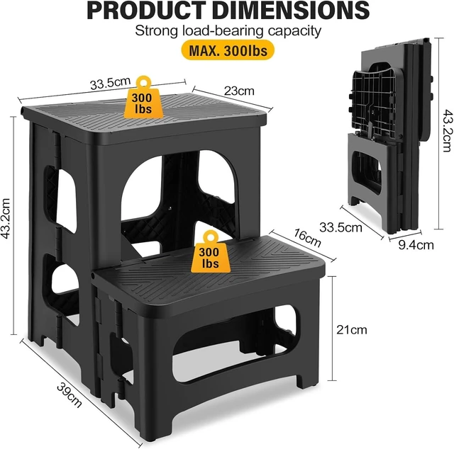 Alt view image 3 of 7 - Folding 2-Step Stool for Adults, Non-Slip Collapsible Footstool for Office