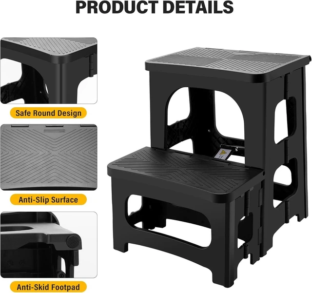 Alt view image 4 of 7 - Folding 2-Step Stool for Adults, Non-Slip Collapsible Footstool for Office