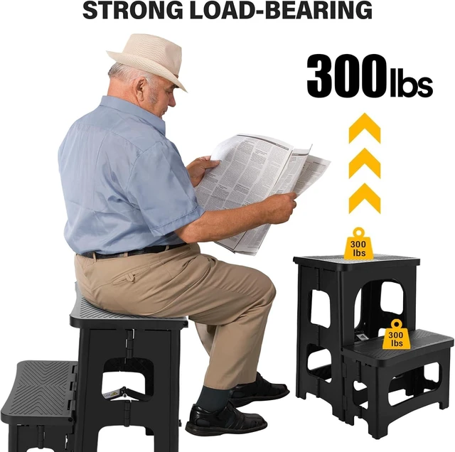 Alt view image 7 of 7 - Folding 2-Step Stool for Adults, Non-Slip Collapsible Footstool for Office