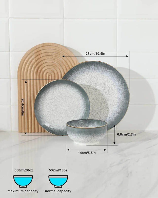 Alt view image 6 of 7 - Sweejar Dinnerware Sets Service for 4,12 pcs Porcelain Plates and Bowls for Kitchen, Housewaring Gift,Chip and Scratch Resistant Dish Set,Handmade Dishwasher and Microwave Safe Plate Set,Dark Green