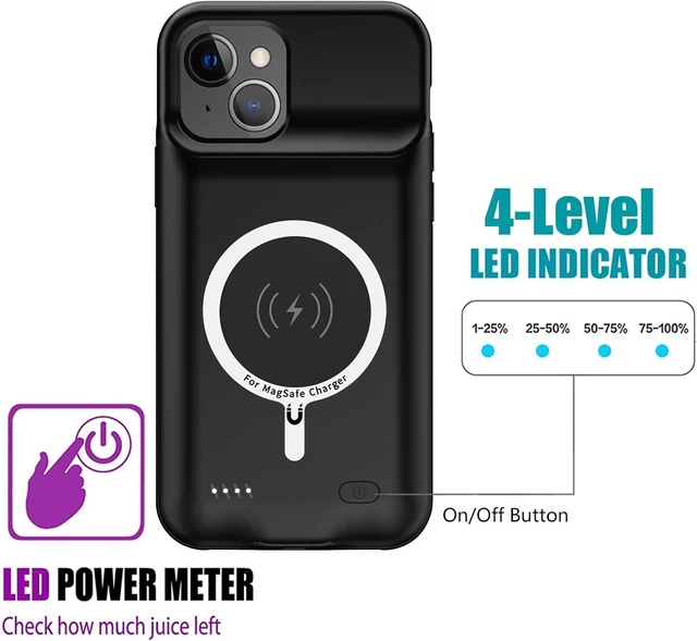 Alt view image 3 of 7 - Battery Case for iPhone 14, Upgraded 10000mAh Rechargeable Portable Charging Case with Wireless Charging Compatible for iPhone 14 (6.1 inch) with Carplay Extended Battery Pack Charger Case (Black)