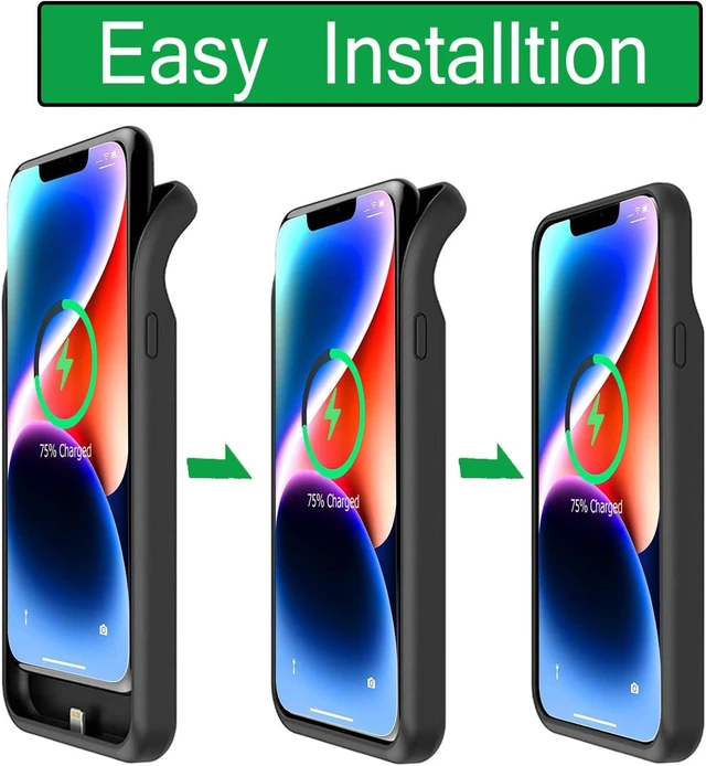 Alt view image 4 of 7 - Battery Case for iPhone 14, Upgraded 10000mAh Rechargeable Portable Charging Case with Wireless Charging Compatible for iPhone 14 (6.1 inch) with Carplay Extended Battery Pack Charger Case (Black)