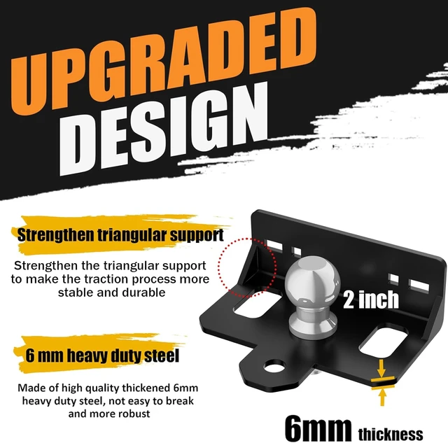 Alt view image 3 of 7 - Upgraded Zero Turn Lawn Mower Hitch with 2" Hitch Ball & Hitch Pin, 6mm Thicker Heavy Duty Steel Bolt On Trailer Hitch, Compatible with Many Models Lawn Mower, Tractor, Trailer, Golf Cart, ATV Etc.