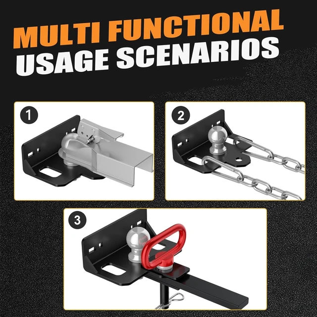 Alt view image 6 of 7 - Upgraded Zero Turn Lawn Mower Hitch with 2" Hitch Ball & Hitch Pin, 6mm Thicker Heavy Duty Steel Bolt On Trailer Hitch, Compatible with Many Models Lawn Mower, Tractor, Trailer, Golf Cart, ATV Etc.