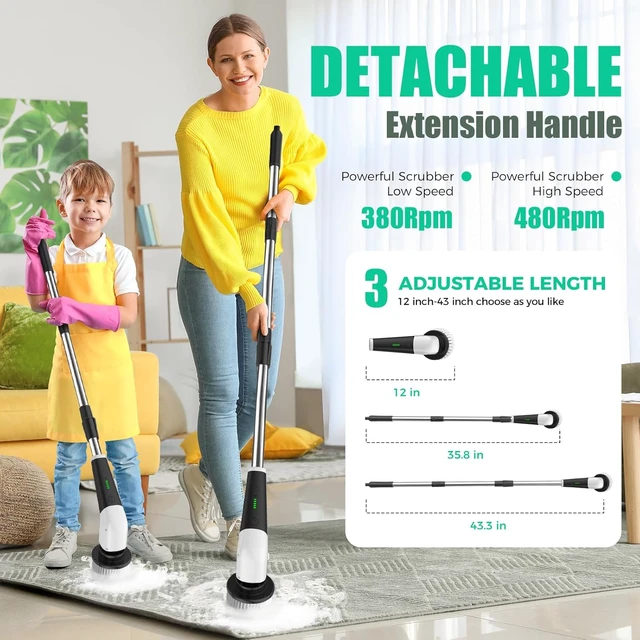 Alt view image 2 of 7 - Electric Spin Scrubber, Cordless Power Cleaning Brush with Long Handle