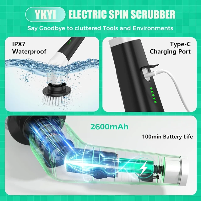 Alt view image 4 of 7 - Electric Spin Scrubber, Cordless Power Cleaning Brush with Long Handle
