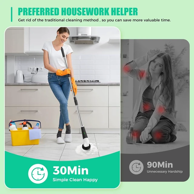 Alt view image 5 of 7 - Electric Spin Scrubber, Cordless Power Cleaning Brush with Long Handle