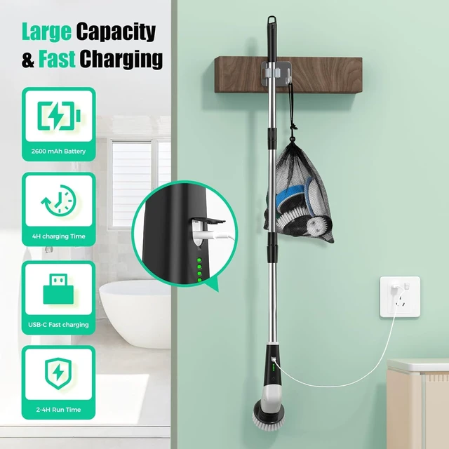 Alt view image 7 of 7 - Electric Spin Scrubber, Cordless Power Cleaning Brush with Long Handle