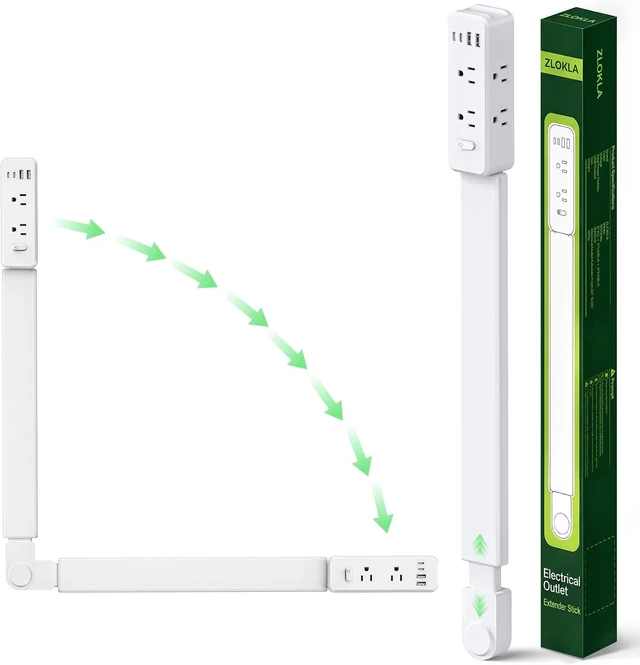 Main image of Outlet Extender Stick, 360° Rotating Wall Outlet Expander with 22-35" Extendable Base, 10-in-1 Power Strip Stick with 6 AC Outlets, 4 USB Ports (2 USB-C), Flat Plug for Behind Couch, Home, Office
