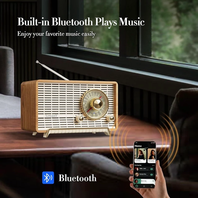 Alt view image 2 of 6 - AM FM Radio Classic Retro Wood Table Bluetooth Speaker Plug-in Wall